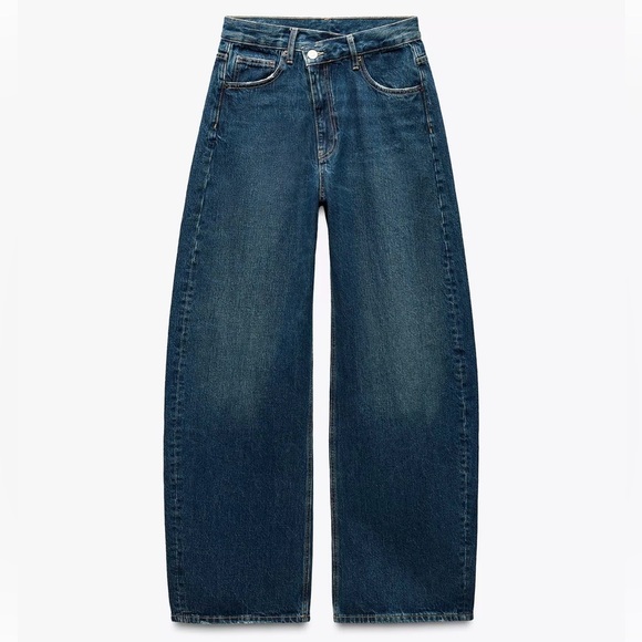 Zara Denim - Mid-rise Cross-waist Barrel Jeans